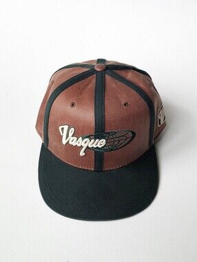Vintage Vasque Leather-Look Fitted Hat 7 3/4 Brown Black Y2K Streetwear Cap